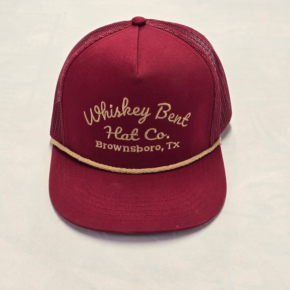 Whiskey Bent Hat Co Trucker Hat Brownsville Texas Rope Mesh Back SnapBack